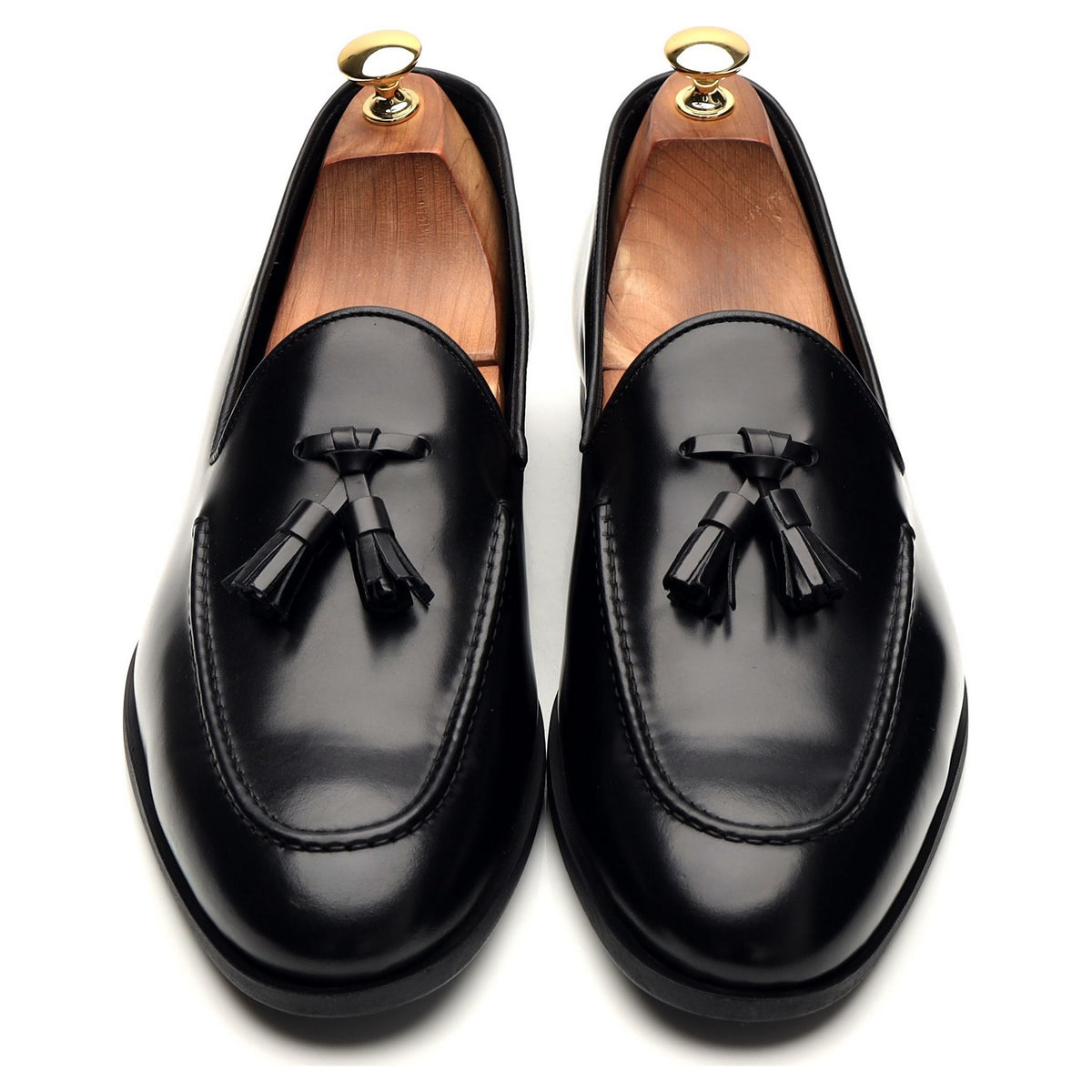 Black Leather Tassel Loafers UK 10 F