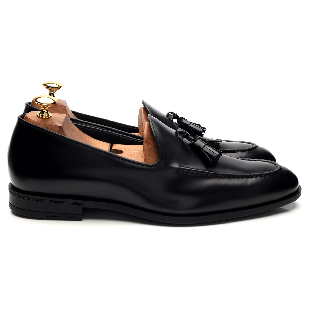 Black Leather Tassel Loafers UK 10 F