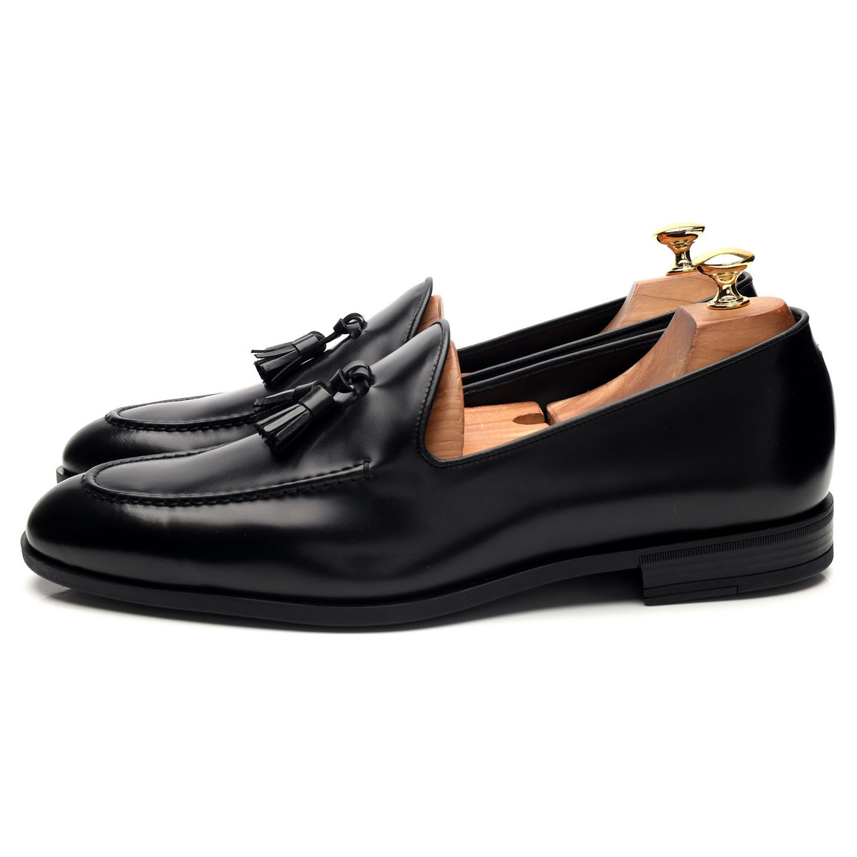 Black Leather Tassel Loafers UK 10 F