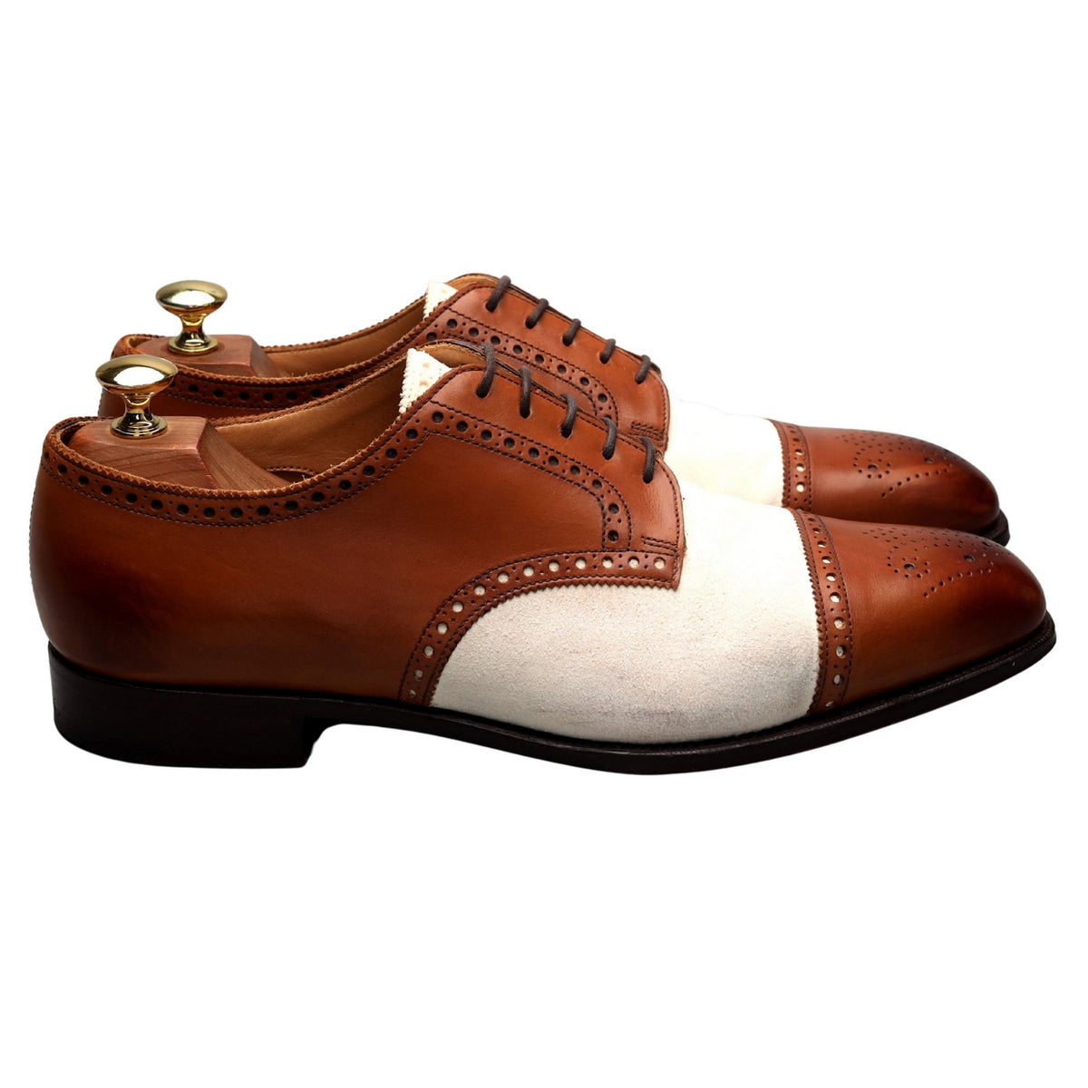 Ralph Lauren Tan Brown / White Leather Derby UK 8.5 E