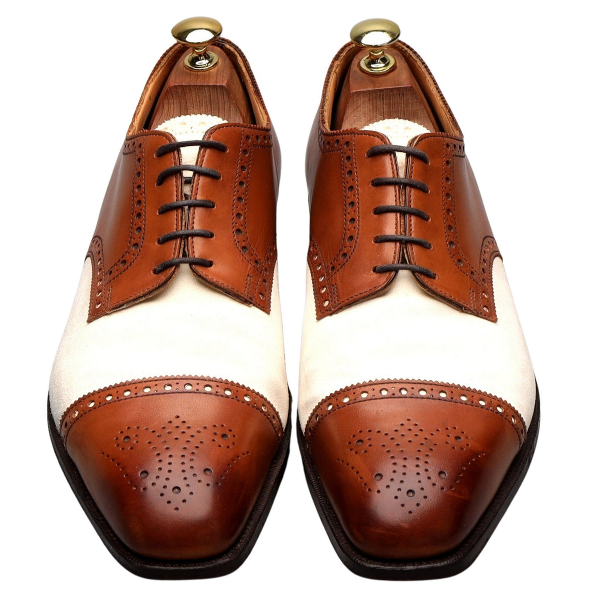 Ralph Lauren Tan Brown / White Leather Derby UK 8.5 E