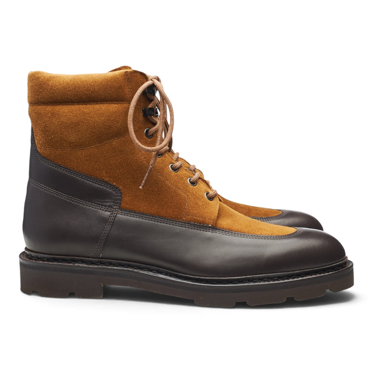 'Peak' Dark Brown Leather / Tan Brown Suede Boots UK 8 E