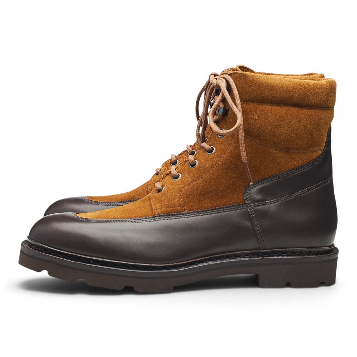 'Peak' Dark Brown Leather / Tan Brown Suede Boots UK 8 E