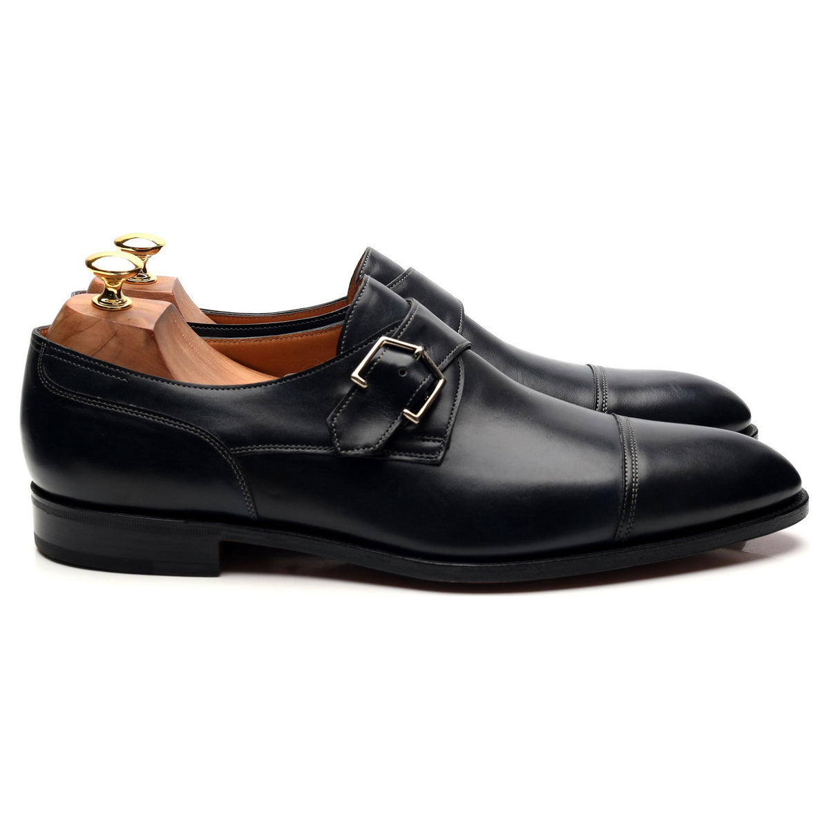 &#39;Brentwood&#39; Navy Blue Leather Monk Strap UK 10.5 E