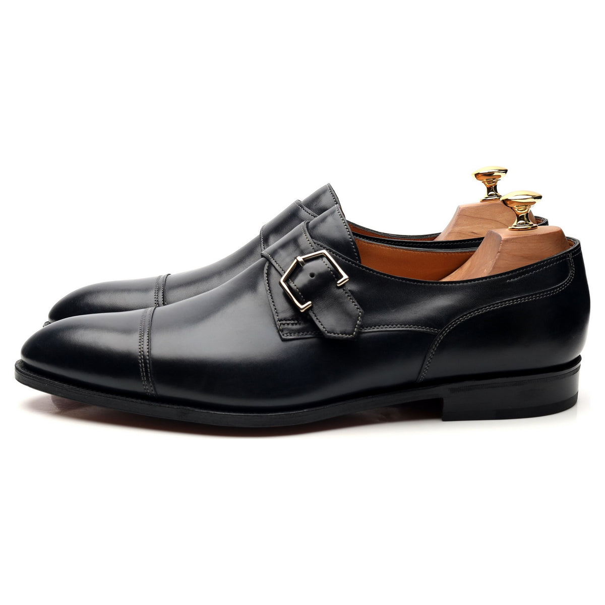 &#39;Brentwood&#39; Navy Blue Leather Monk Strap UK 10.5 E