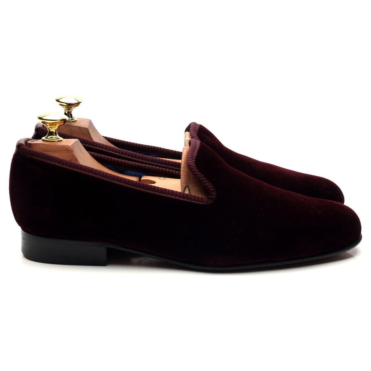 &#39;Albert&#39; Burgundy Velvet Slippers UK 7