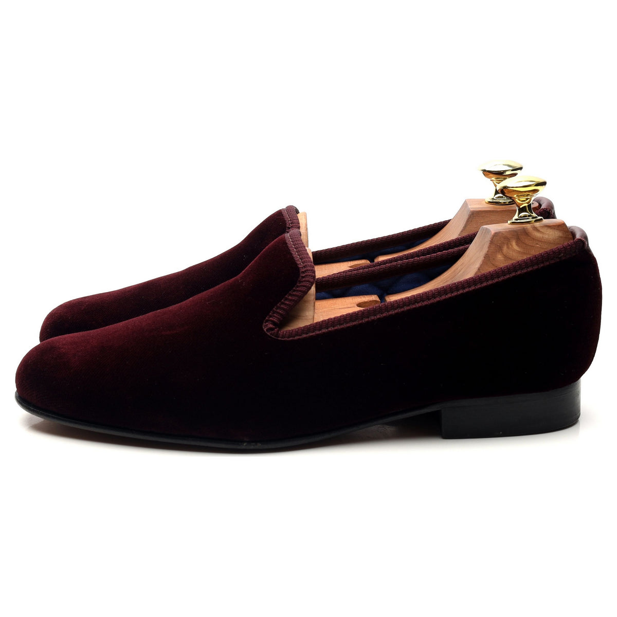 &#39;Albert&#39; Burgundy Velvet Slippers UK 7