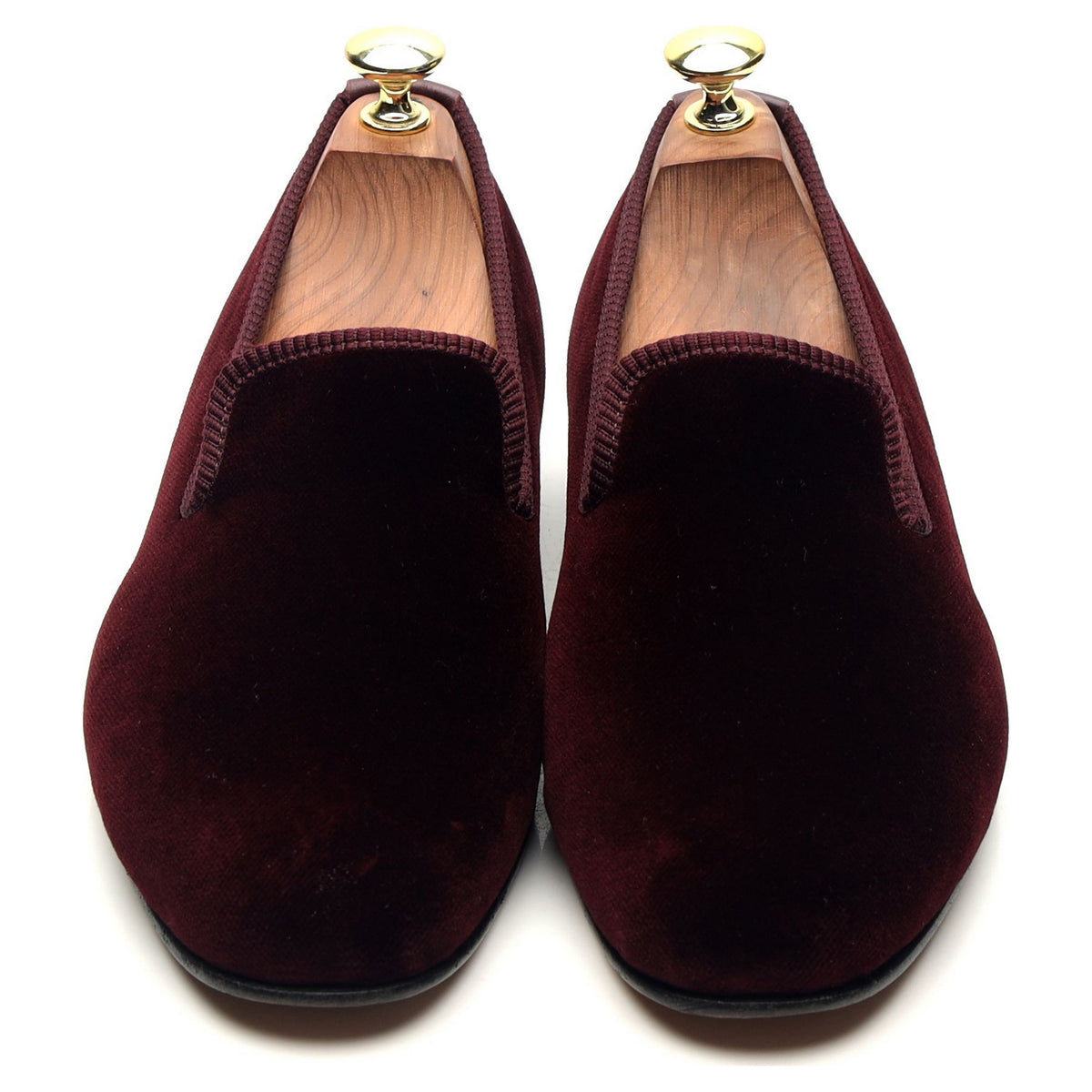 &#39;Albert&#39; Burgundy Velvet Slippers UK 7