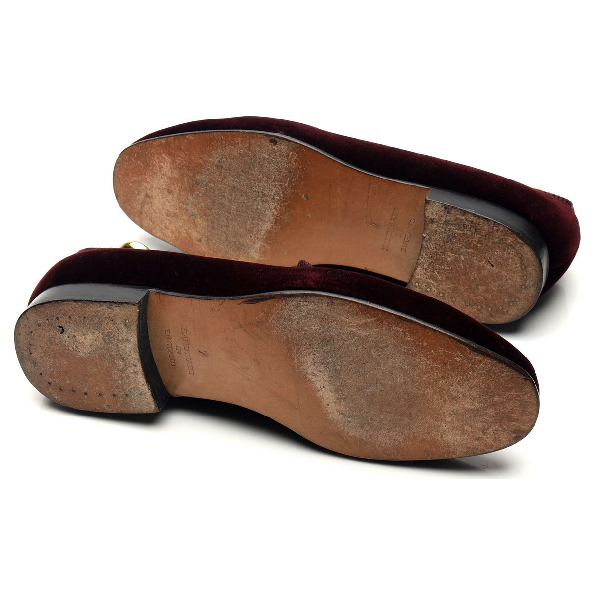 &#39;Albert&#39; Burgundy Velvet Slippers UK 7