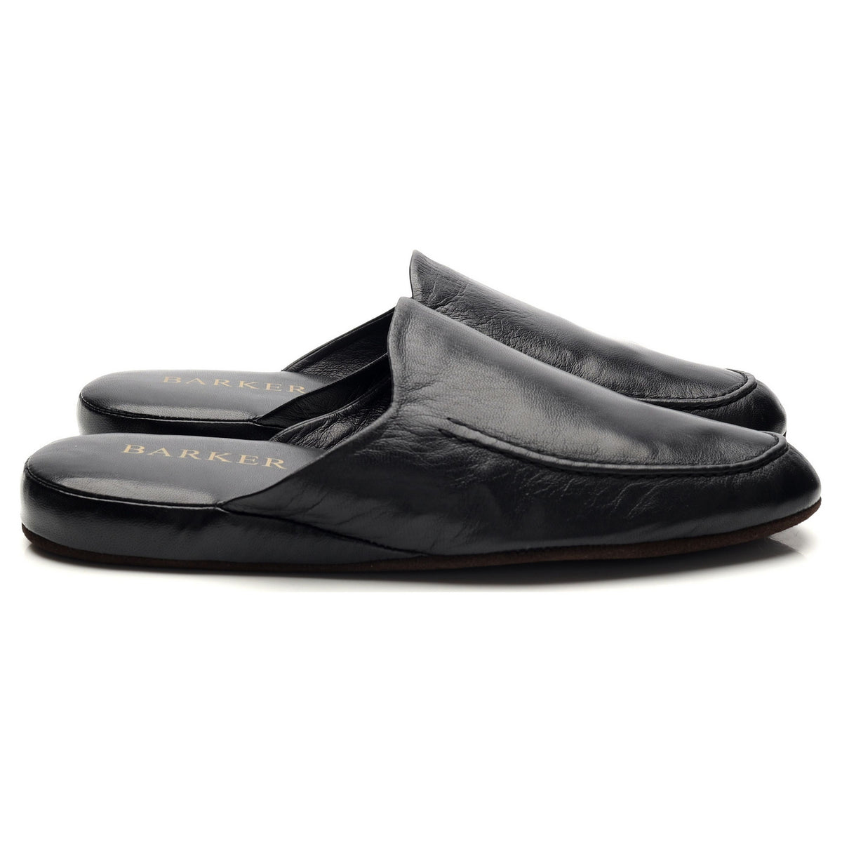 &#39;Birch&#39; Black Leather Slippers UK 6