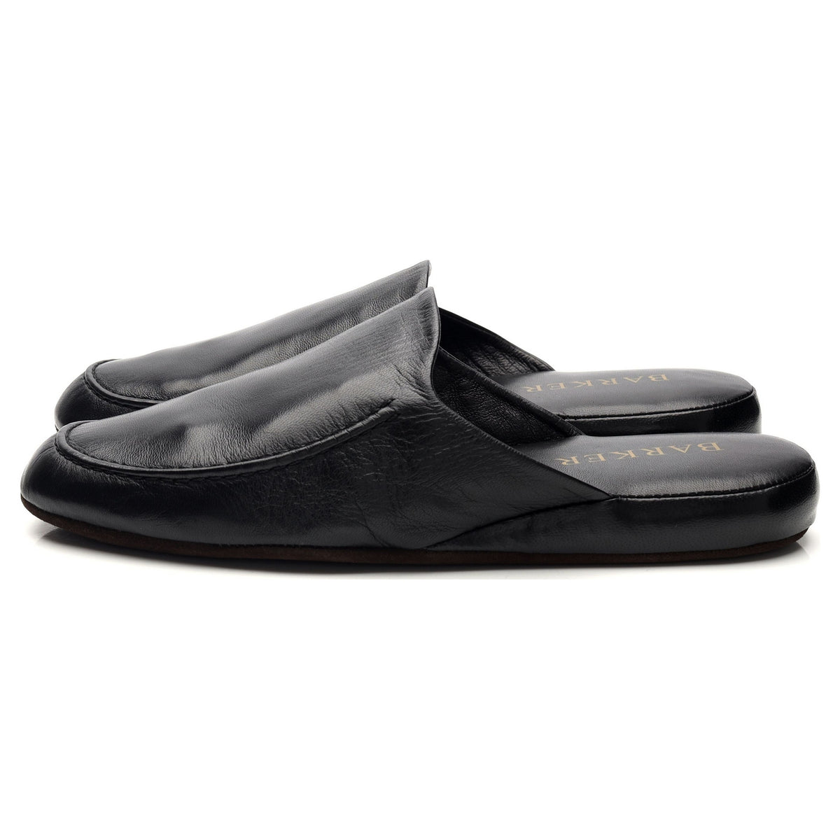 &#39;Birch&#39; Black Leather Slippers UK 6