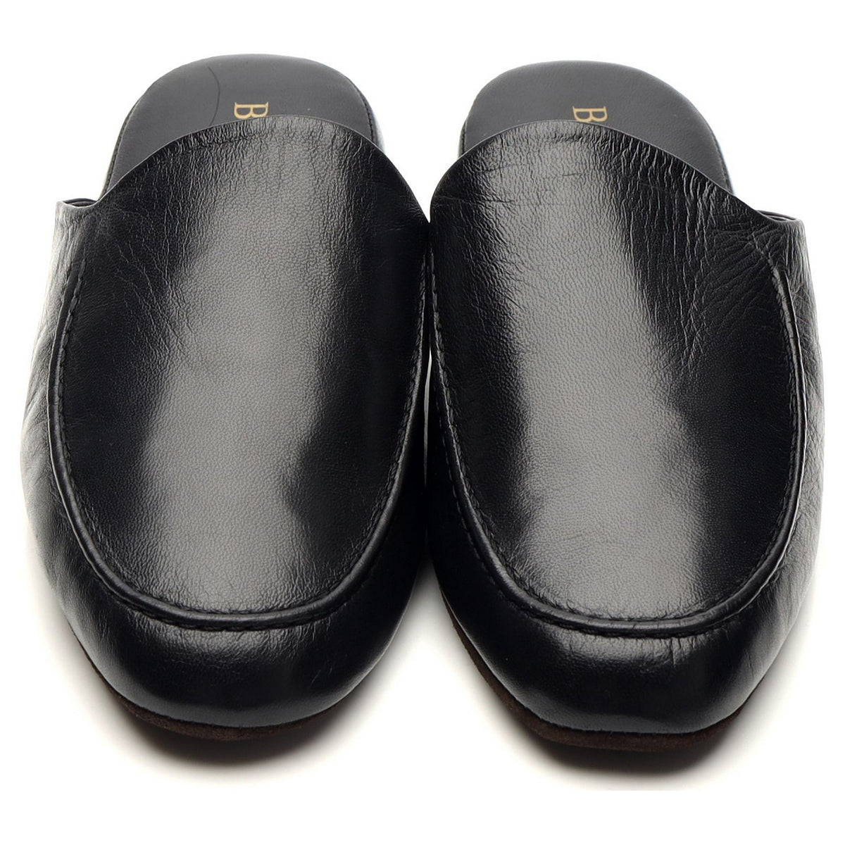 &#39;Birch&#39; Black Leather Slippers UK 6