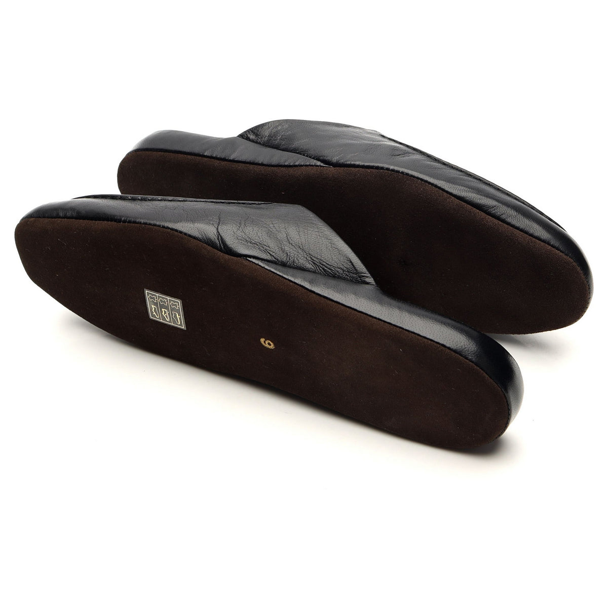 &#39;Birch&#39; Black Leather Slippers UK 6