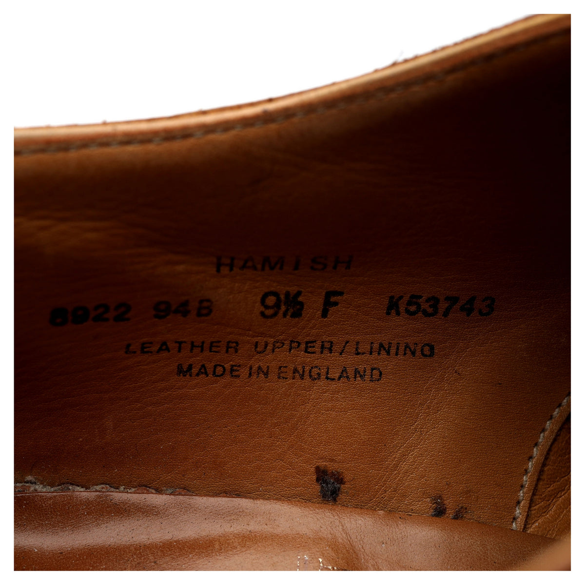 &#39;Hamish&#39; Tan Brown Leather Derby UK 9.5 F