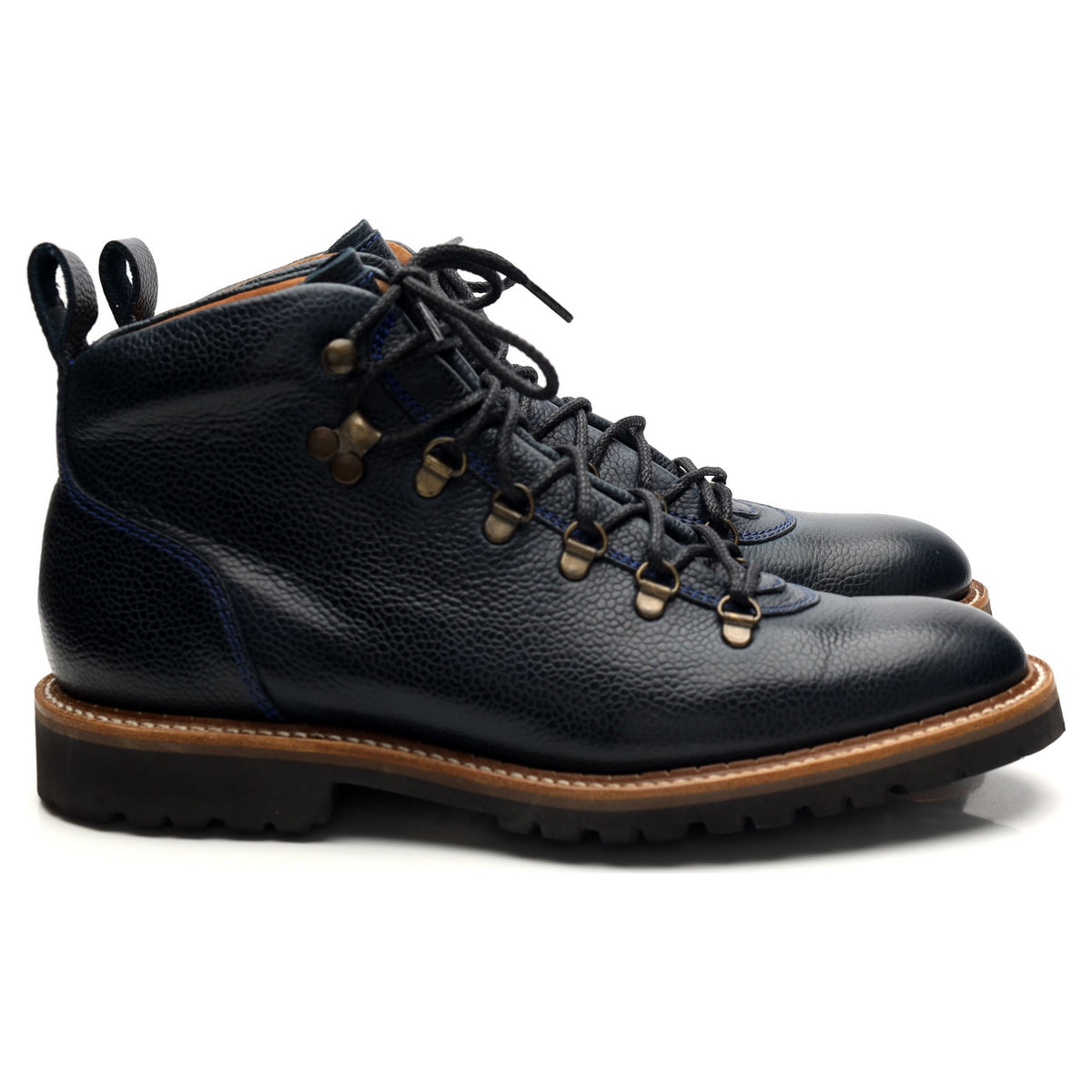 L&#39;Exception &#39;Glencoe&#39; Navy Blue Grain Leather Hiker Boots UK 7.5 F