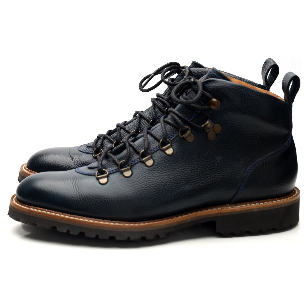 L&#39;Exception &#39;Glencoe&#39; Navy Blue Grain Leather Hiker Boots UK 7.5 F