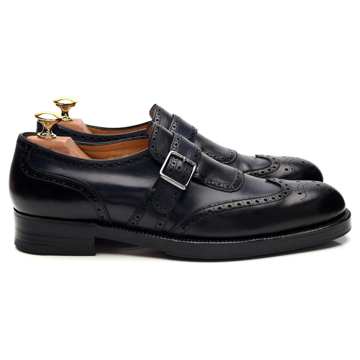 Bespoke Black / Blue Leather Single Monk Strap Brogues UK 6 / UK 6.5 E