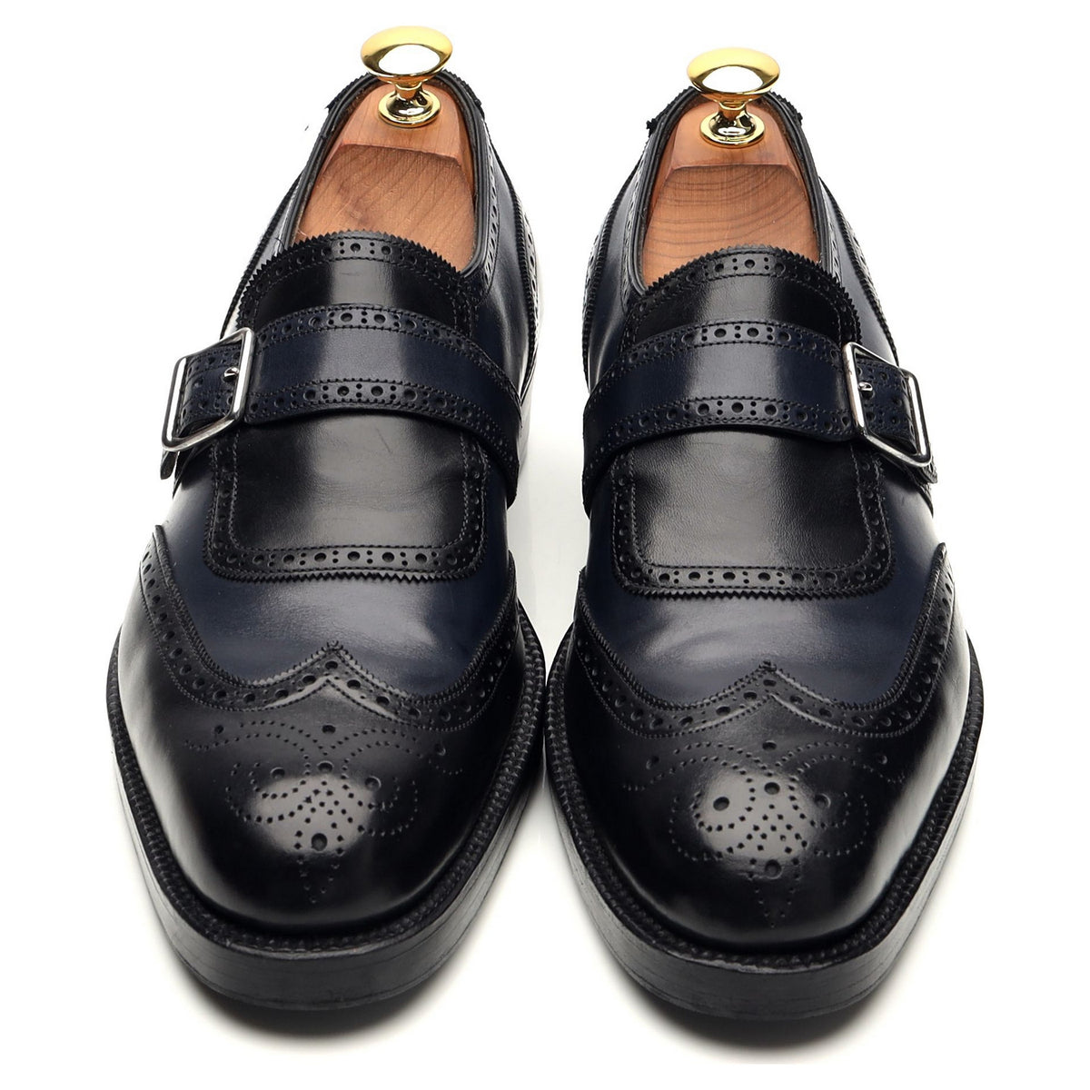 Bespoke Black / Blue Leather Single Monk Strap Brogues UK 6 / UK 6.5 E