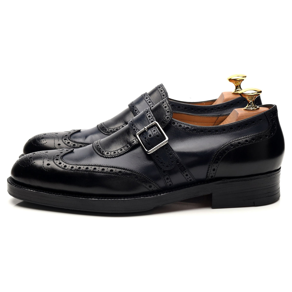 Bespoke Black / Blue Leather Single Monk Strap Brogues UK 6 / UK 6.5 E