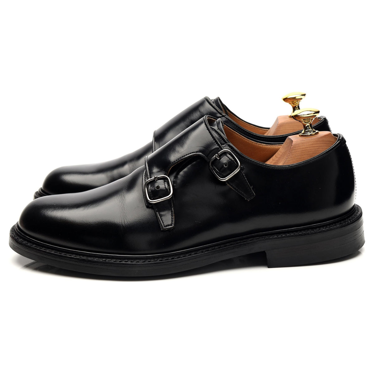 &#39;Lambourn&#39; Black Leather Double Monk Strap UK 6 G