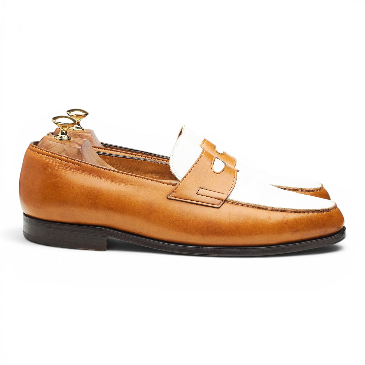 MTO 'Lopez' Tan Brown / White Leather Loafers UK 10 E