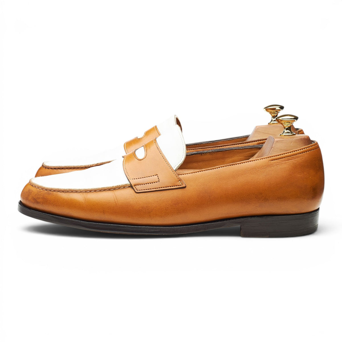 MTO 'Lopez' Tan Brown / White Leather Loafers UK 10 E