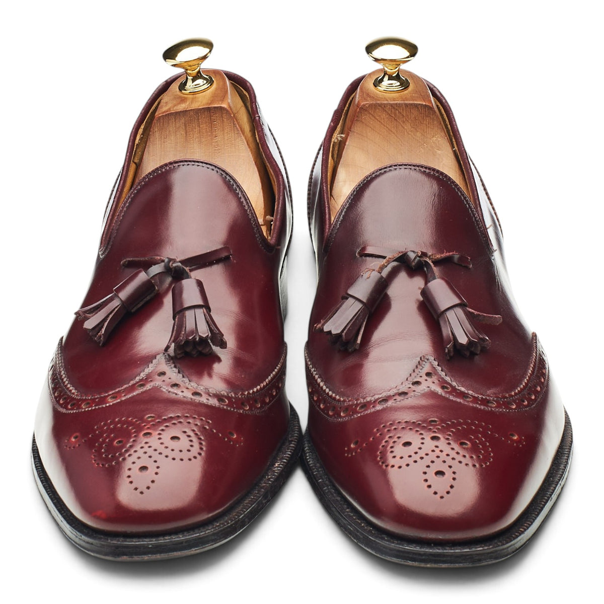 'Madison' Burgundy Leather Brogue Tassel Loafers UK 10 F