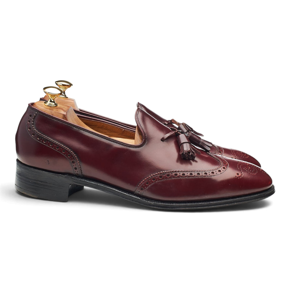 'Madison' Burgundy Leather Brogue Tassel Loafers UK 10 F