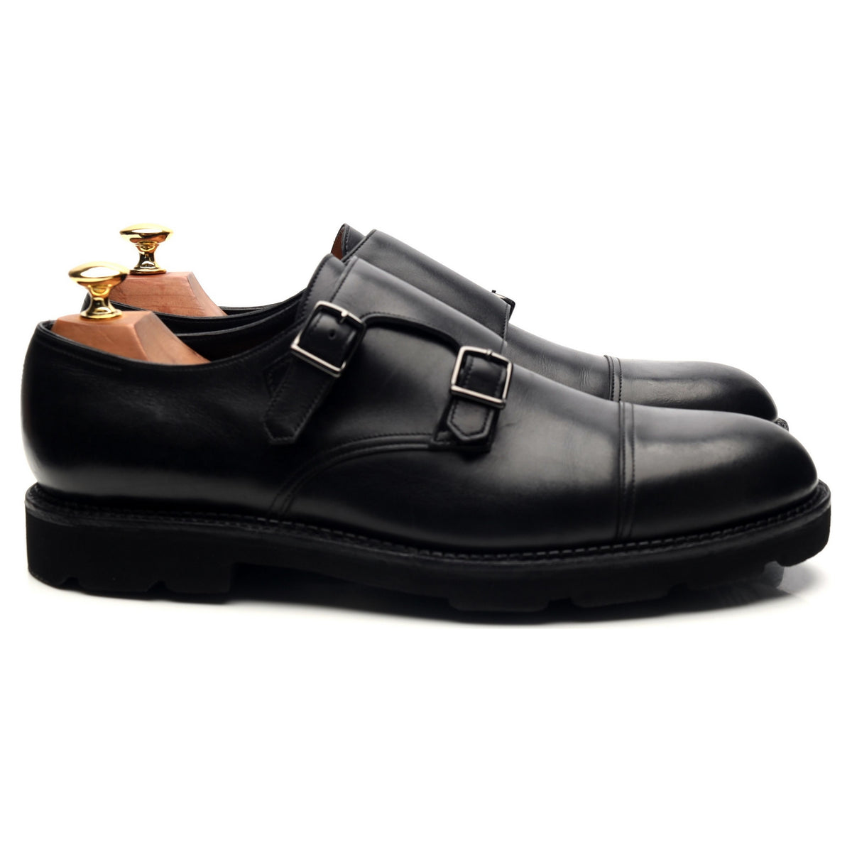 &#39;William&#39; Black Leather Double Monk Strap UK 9 E