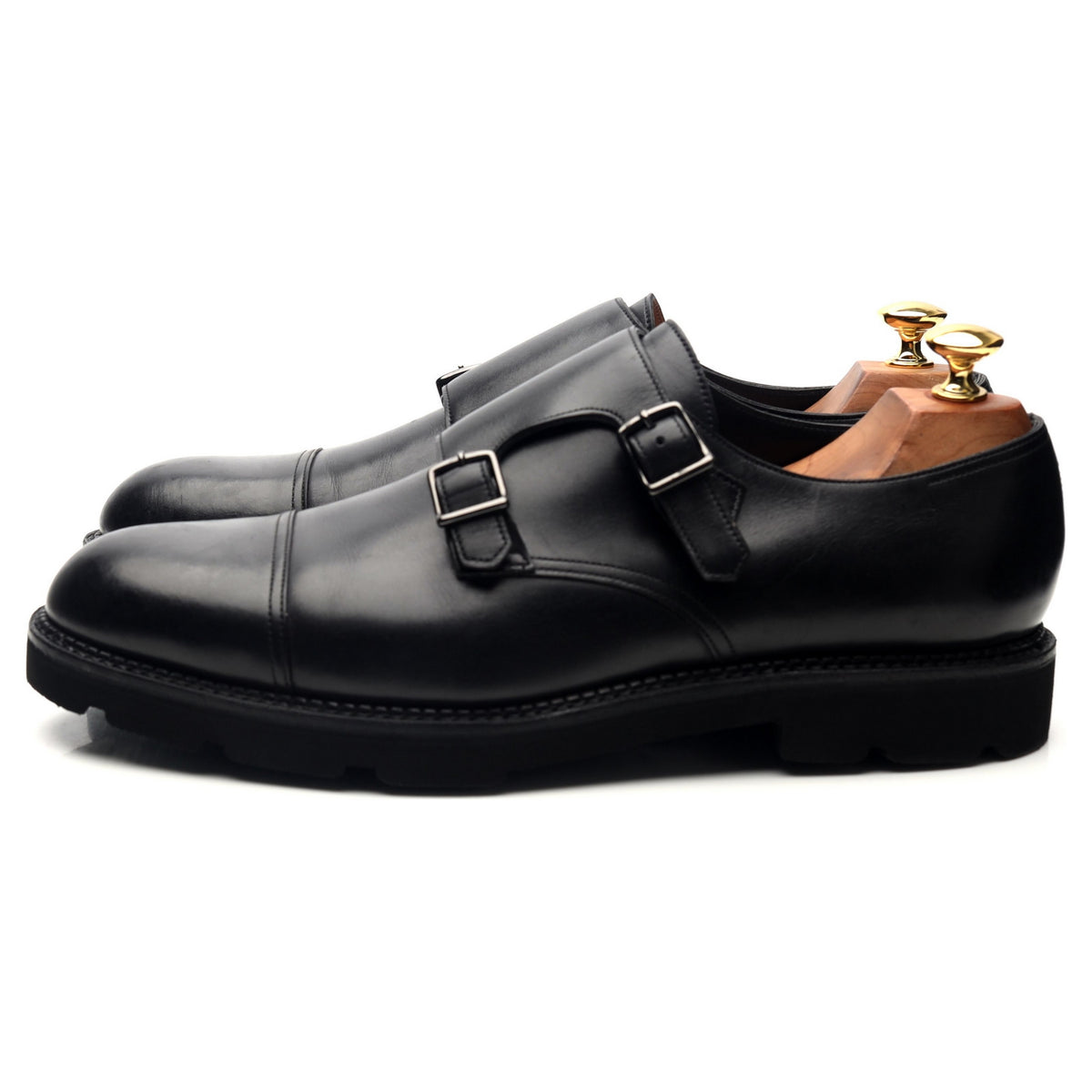 &#39;William&#39; Black Leather Double Monk Strap UK 9 E