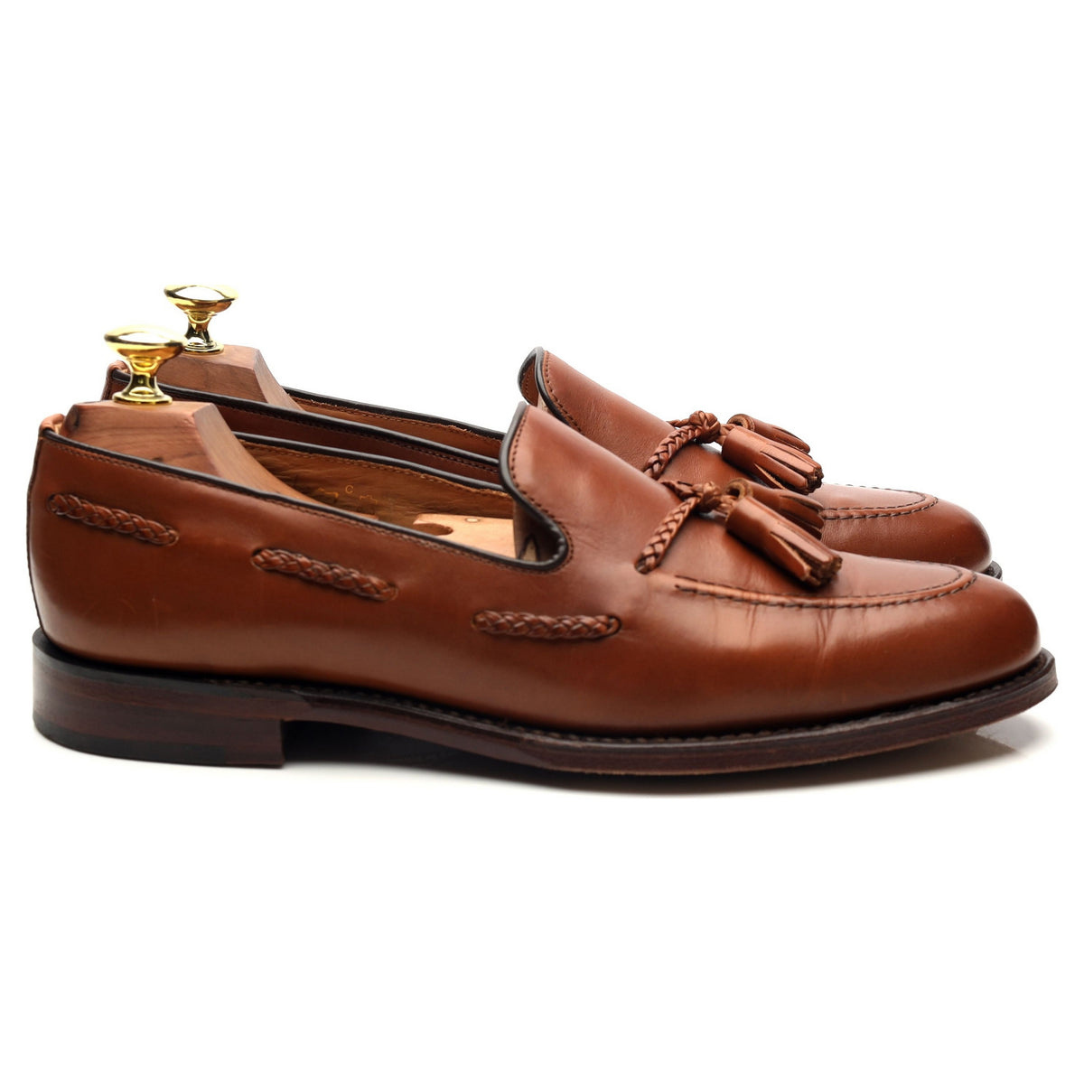 1880 &#39;Temple&#39; Tan Brown Leather Tassel Loafers UK 7.5 F