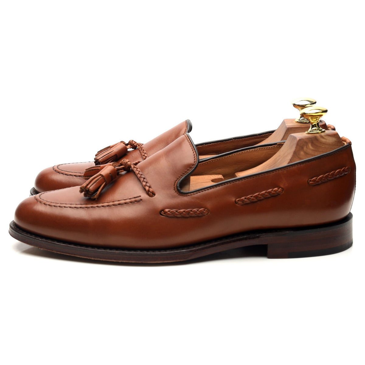 1880 &#39;Temple&#39; Tan Brown Leather Tassel Loafers UK 7.5 F