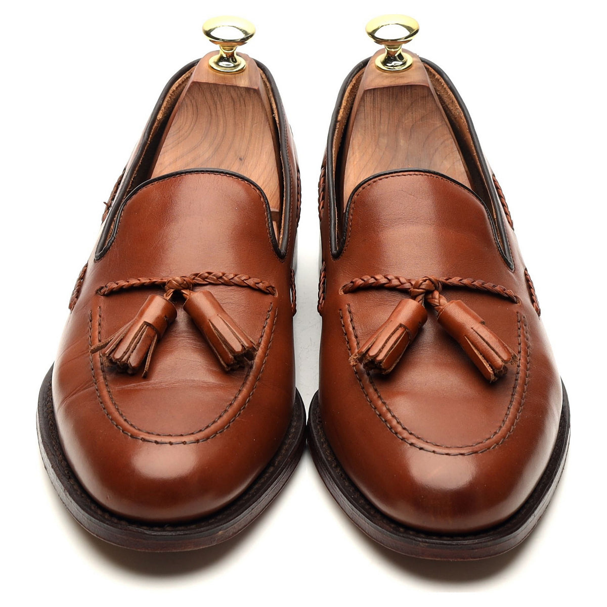 1880 &#39;Temple&#39; Tan Brown Leather Tassel Loafers UK 7.5 F