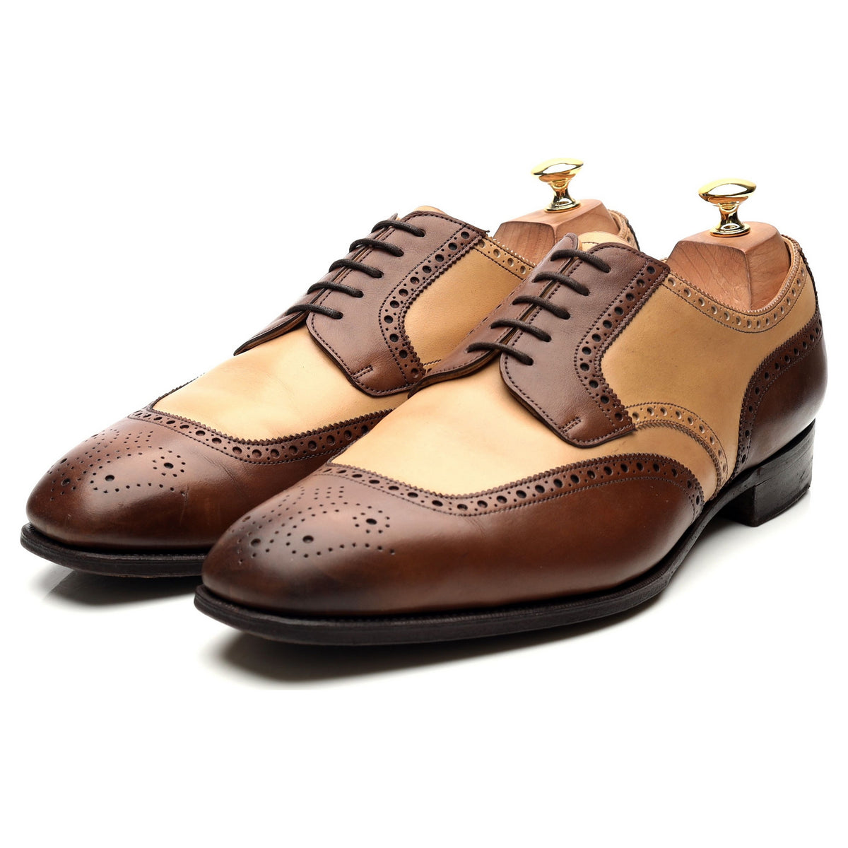 Brown Cream Two Tone Leather Derby Brogues UK 10 G
