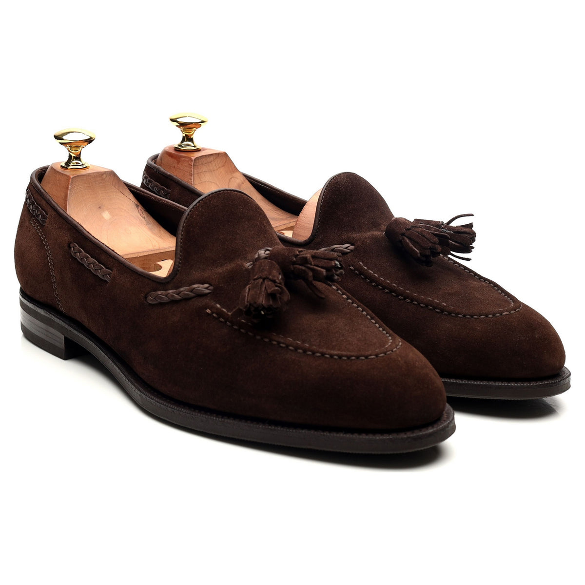 Dark Brown Suede Unlined Tassel Loafers UK 9 E