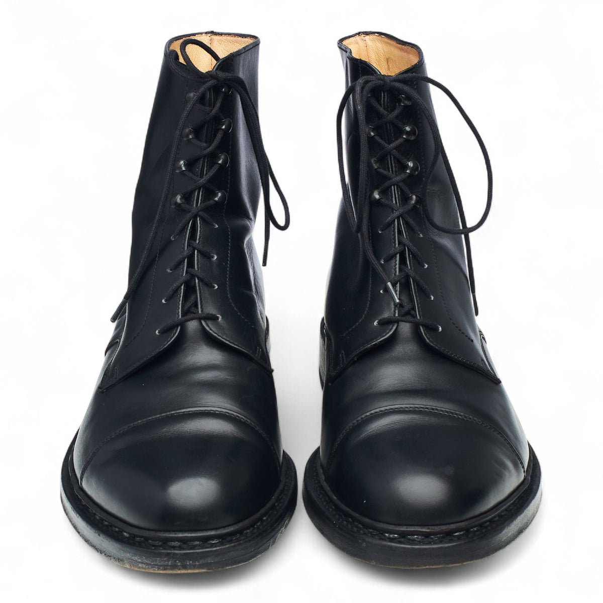 Black Leather Cap Toe Boots UK 8