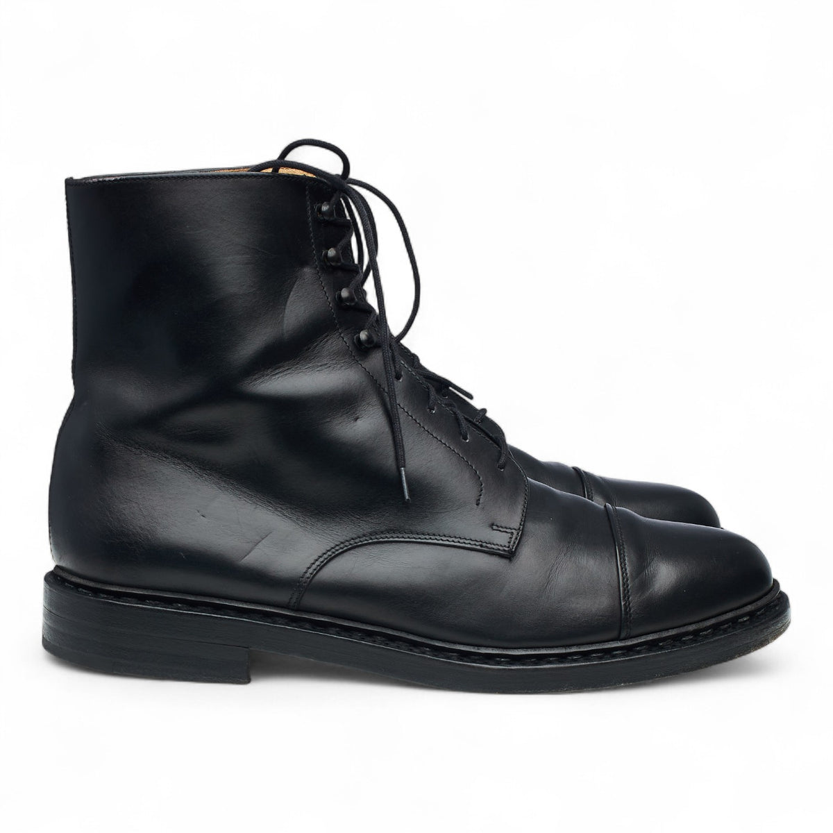 Black Leather Cap Toe Boots UK 8