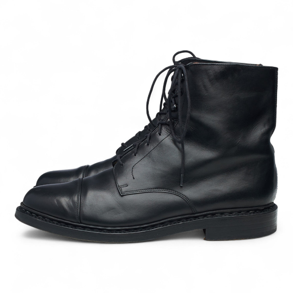 Black Leather Cap Toe Boots UK 8