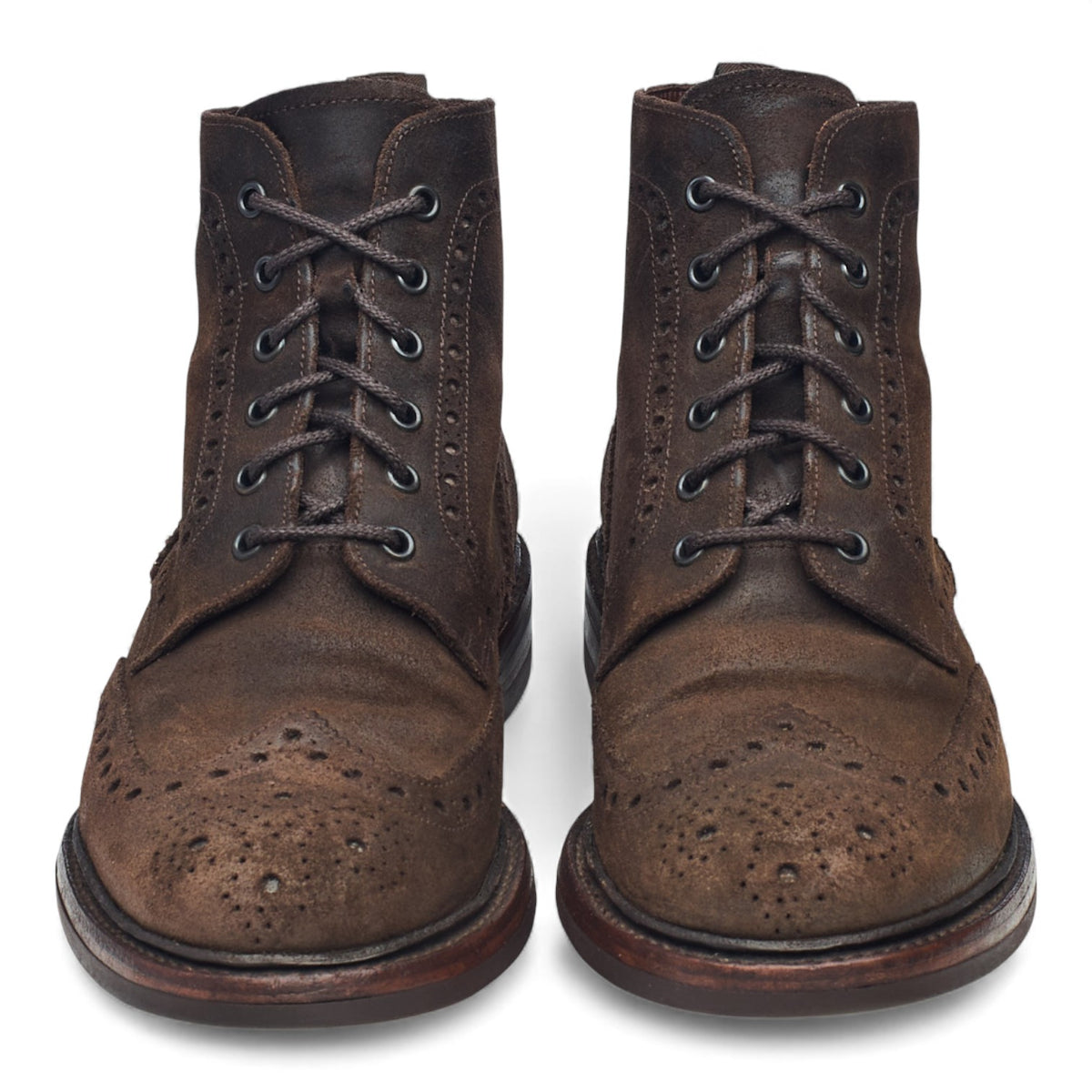 1880 'Bedale' Dark Brown Waxed Suede Brogue Boots UK 8 G