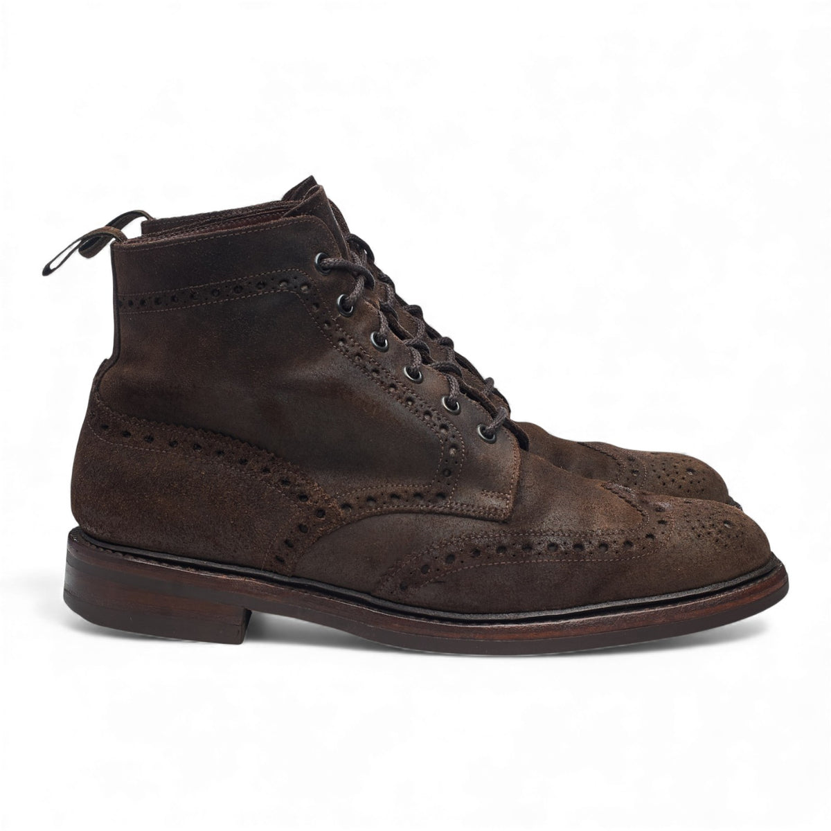 1880 'Bedale' Dark Brown Waxed Suede Brogue Boots UK 8 G