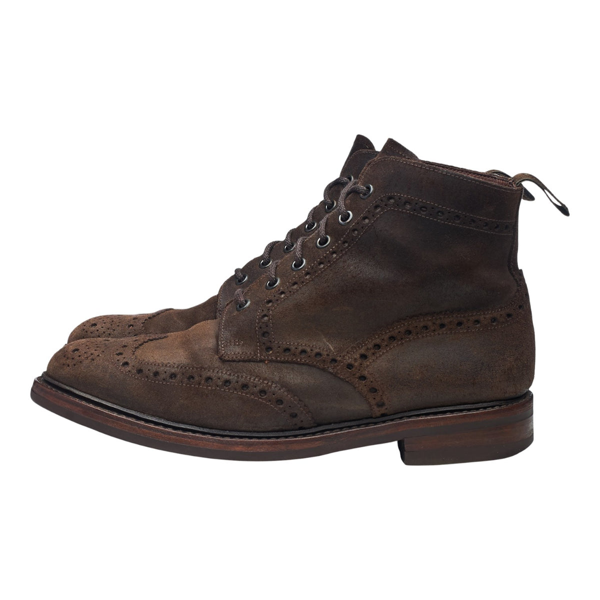 1880 'Bedale' Dark Brown Waxed Suede Brogue Boots UK 8 G