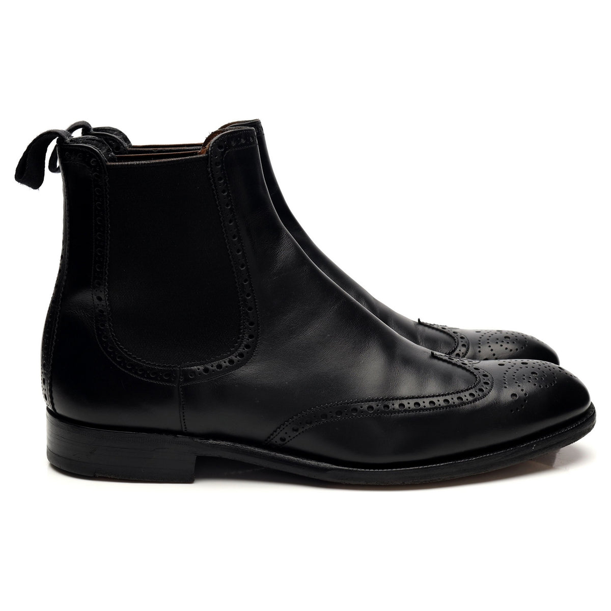 &#39;Albert&#39; Black Leather Brogue Chelsea Boots UK 7.5 F