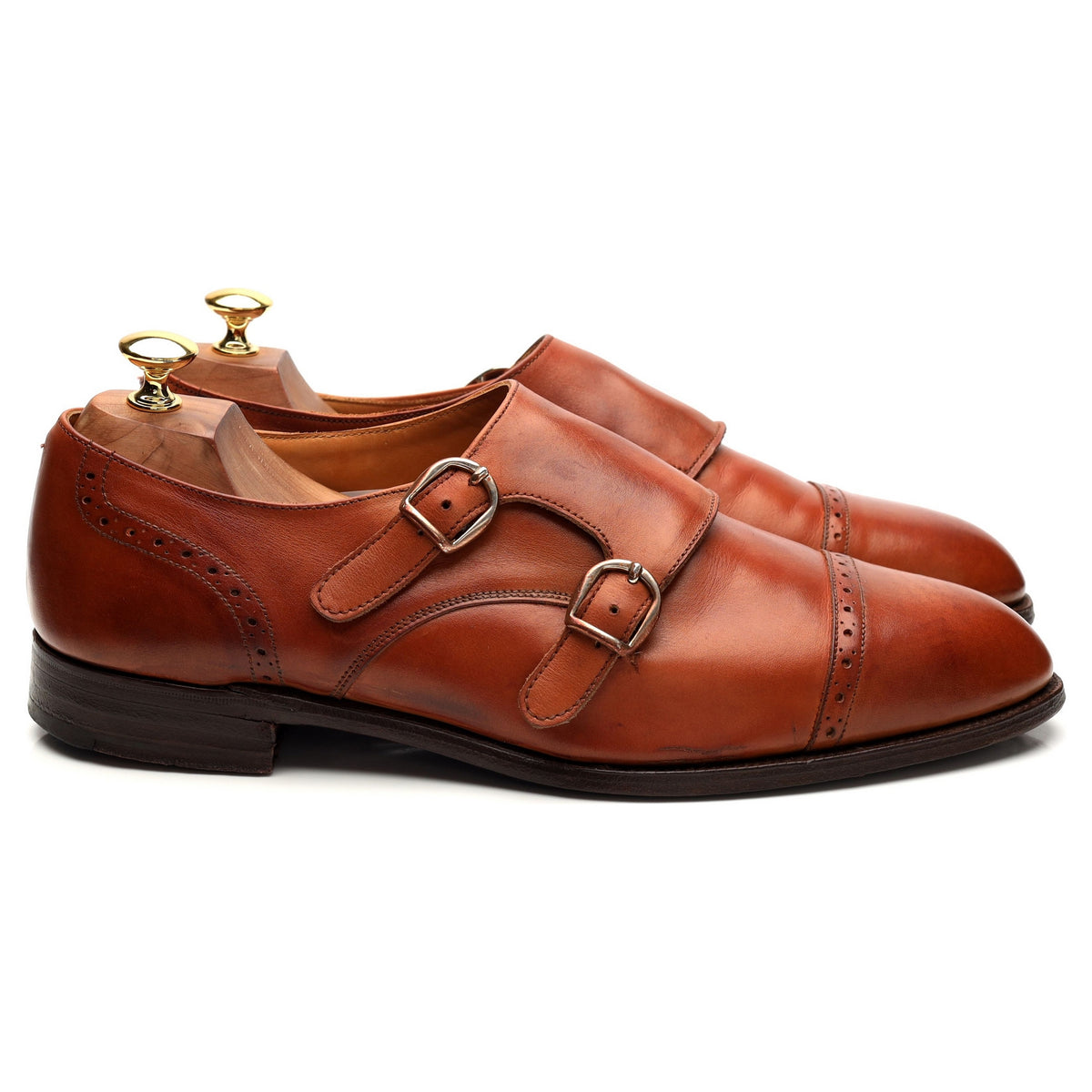 Tan Brown Leather Double Monk Strap UK 10.5