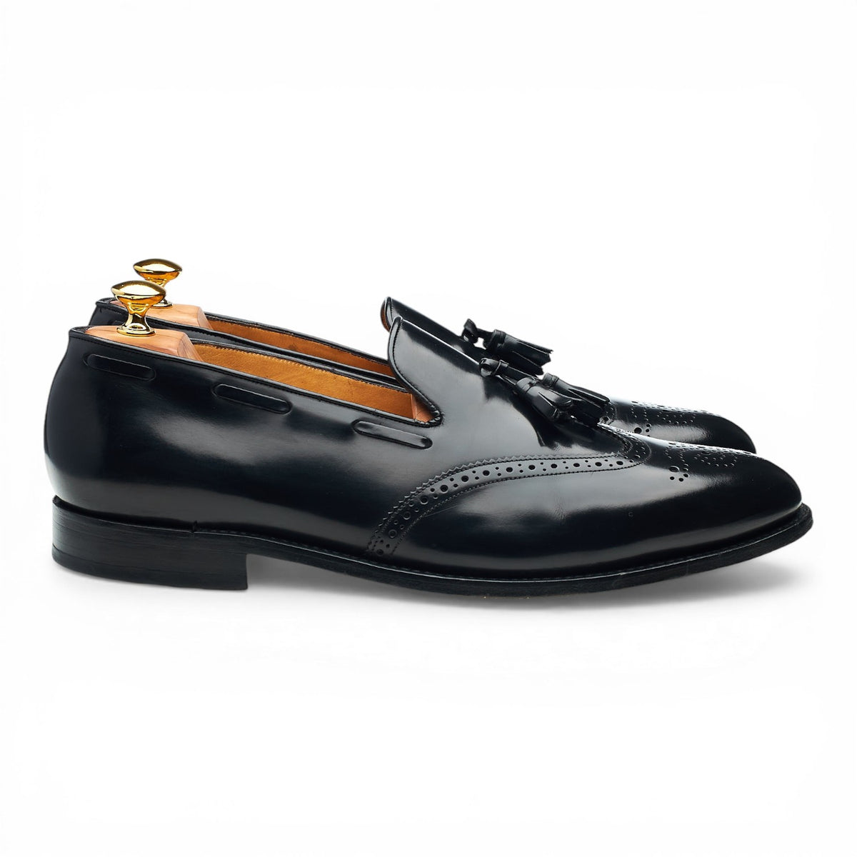 'Clive' Black Leather Tassel Loafers UK 12 F
