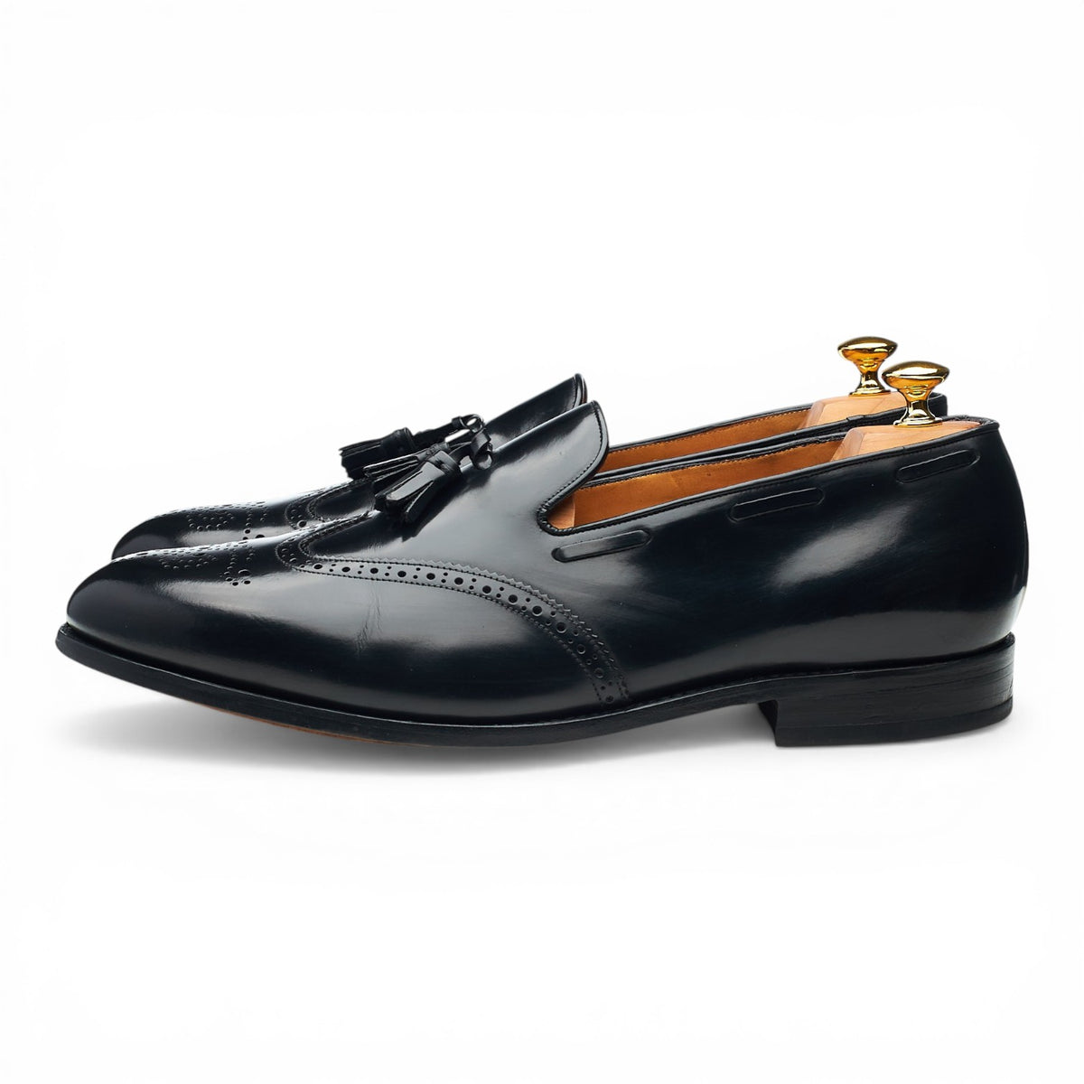 'Clive' Black Leather Tassel Loafers UK 12 F