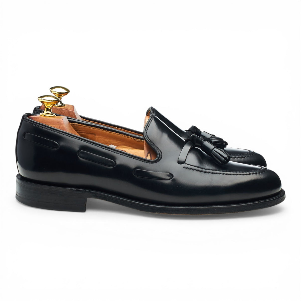 'Lincoln' Black Leather Tassel Loafers UK 7 F