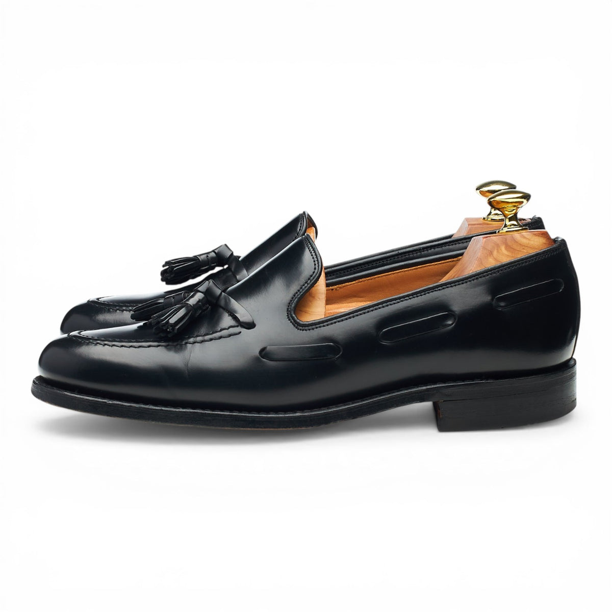 'Lincoln' Black Leather Tassel Loafers UK 7 F