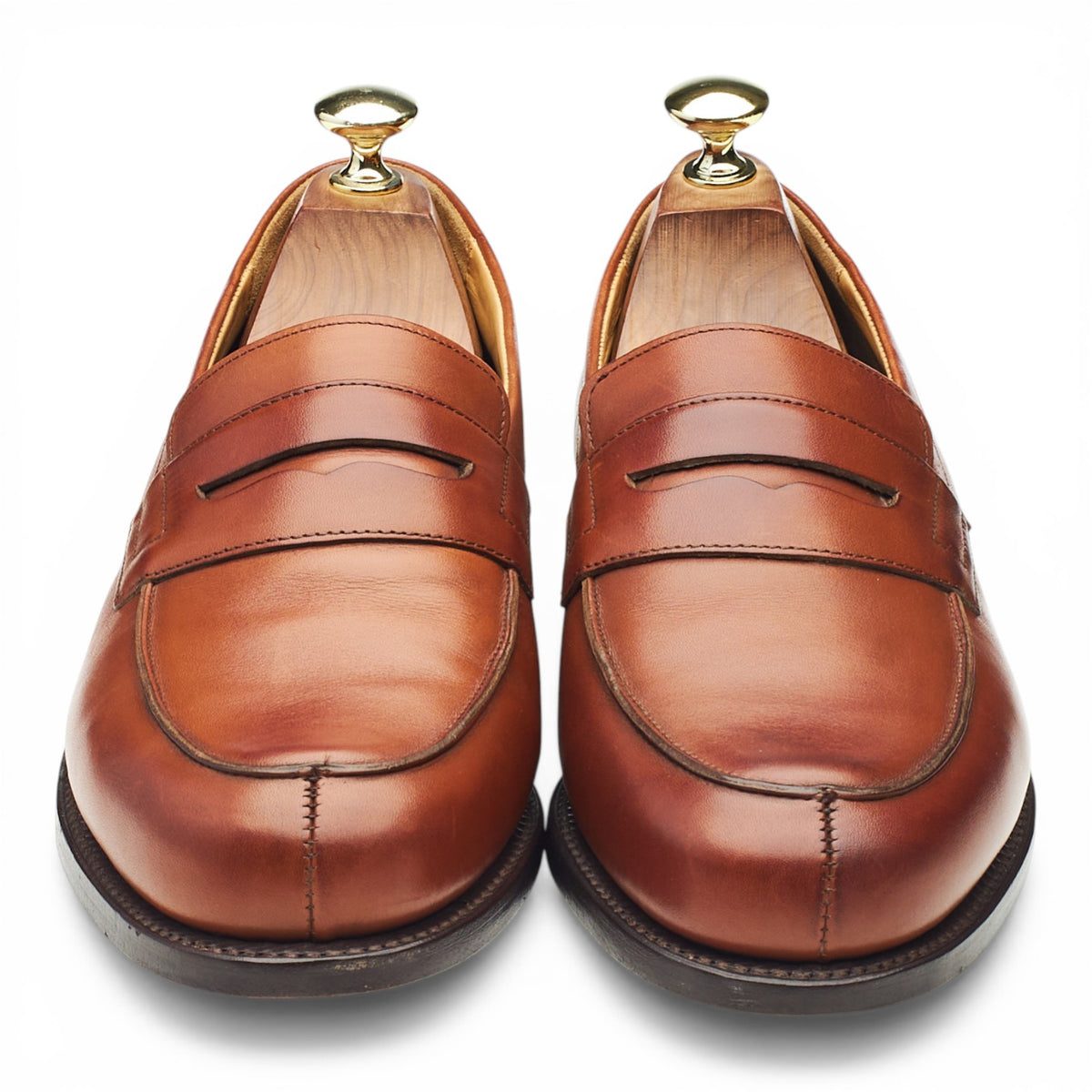 Tan Brown Leather Split Toe Loafers UK 7.5 F
