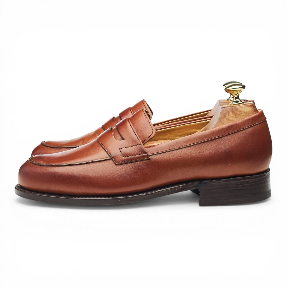 Tan Brown Leather Split Toe Loafers UK 7.5 F