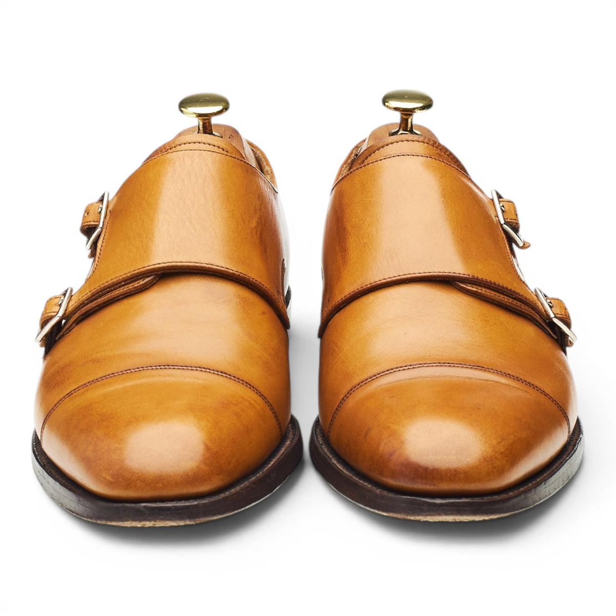 'Tunstall' Tan Brown Leather Double Monk Strap UK 8 F